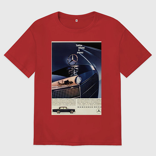 Женская футболка оверсайз Mercedes-benz автомобиль ретро / Красный – фото 1