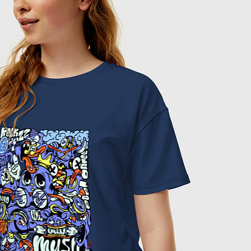 Женская футболка оверсайз Монстры музыканты / Тёмно-синий – фото 3