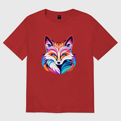 Футболка оверсайз женская Яркий разноцветный портрет лисы, цвет: красный
