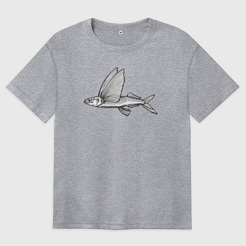 Женская футболка оверсайз Летучая рыба / Меланж – фото 1