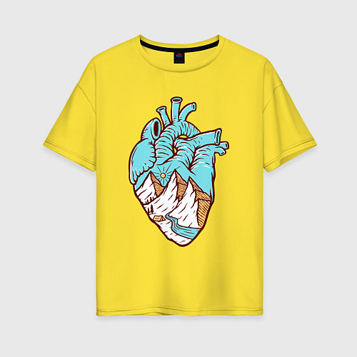 Женская футболка оверсайз Сердце и горы / Желтый – фото 1