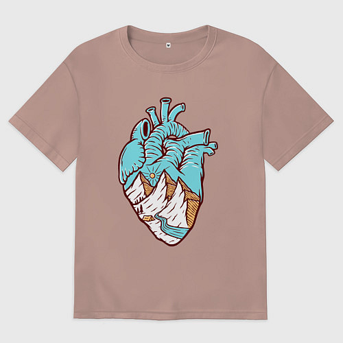 Женская футболка оверсайз Сердце и горы / Пыльно-розовый – фото 1