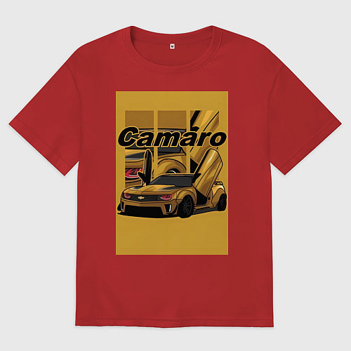 Женская футболка оверсайз Chevrolet Camaro авто / Красный – фото 1
