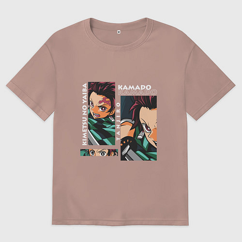 Женская футболка оверсайз Клинок рассекающий демонов Kamado Tanjiro / Пыльно-розовый – фото 1