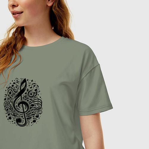 Женская футболка оверсайз Декоративная татуировка с нотами / Авокадо – фото 3