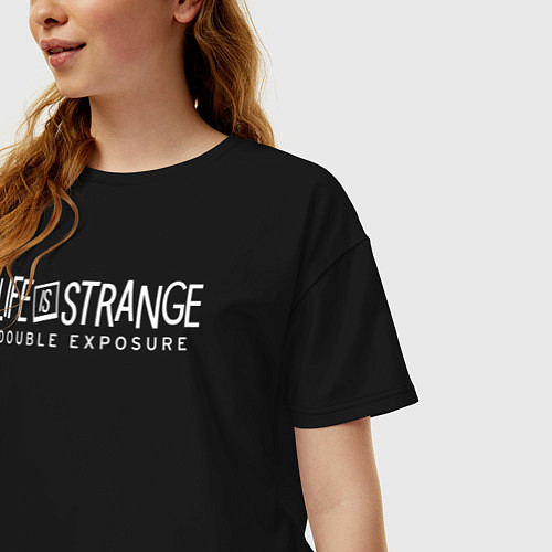 Женская футболка оверсайз Life is strange double exposure logotypе / Черный – фото 3