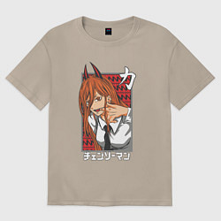 Футболка оверсайз женская Человек-бензопила Пауэр с рогами, цвет: миндальный