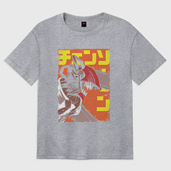 Футболка оверсайз женская Человек-бензопила Денджи оранжевый, цвет: меланж