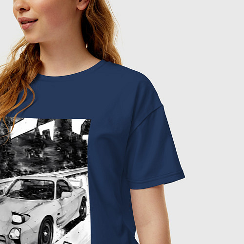 Женская футболка оверсайз Mazda rx-7 авто / Тёмно-синий – фото 3