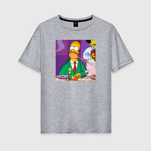 Женская футболка оверсайз Гомер Симпсон спагетти болоньезе / Меланж – фото 1