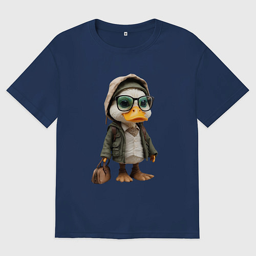 Женская футболка оверсайз Утка с сумкой / Тёмно-синий – фото 1