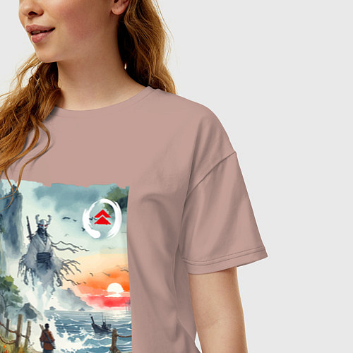 Женская футболка оверсайз Ghost of Tsushima - watercolor / Пыльно-розовый – фото 3