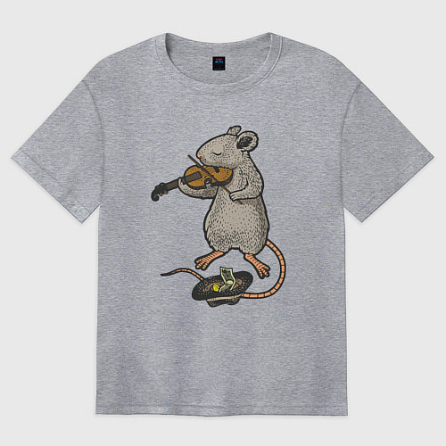 Женская футболка оверсайз Мышонок скрипач / Меланж – фото 1