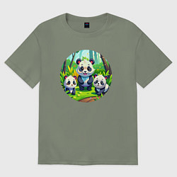 Футболка оверсайз женская Панды в бамбуковом лесу, цвет: авокадо