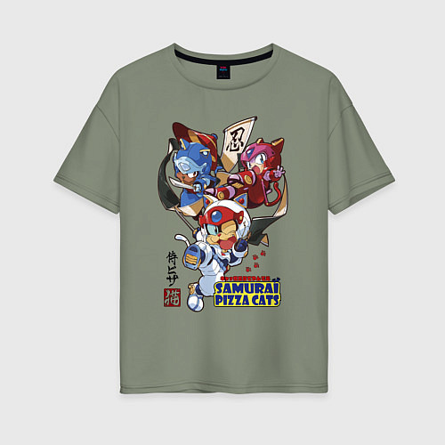 Женская футболка оверсайз Samurai pizza cats / Авокадо – фото 1
