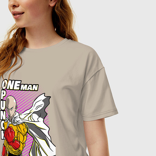 Женская футболка оверсайз One-Punch Man Ванпанч / Миндальный – фото 3