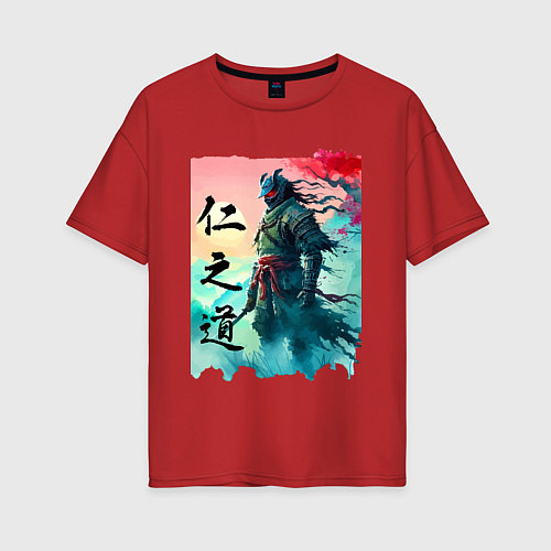 Женская футболка оверсайз Japanese samurai - ghost of Tsushima sketch / Красный – фото 1
