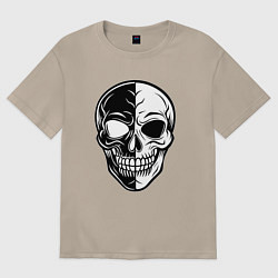 Футболка оверсайз женская Черно белый череп, цвет: миндальный