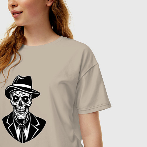 Женская футболка оверсайз Гуль в шляпе и костюме / Миндальный – фото 3