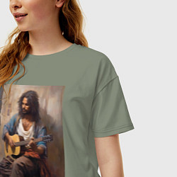 Футболка оверсайз женская Моряк гитарист, цвет: авокадо — фото 2