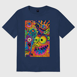 Футболка оверсайз женская Психоделические лица, цвет: тёмно-синий