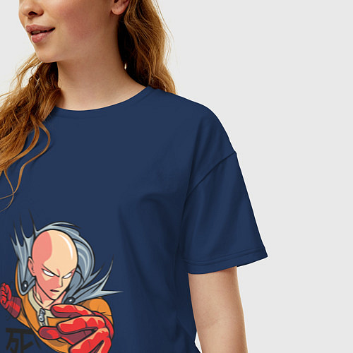 Женская футболка оверсайз One-Punch Man главный герой / Тёмно-синий – фото 3