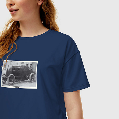 Женская футболка оверсайз Retro car Fiat S76 / Тёмно-синий – фото 3