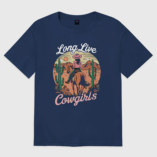 Женская футболка оверсайз Ковбойша / Тёмно-синий – фото 1