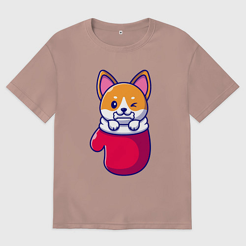 Женская футболка оверсайз Собачка в варежке / Пыльно-розовый – фото 1