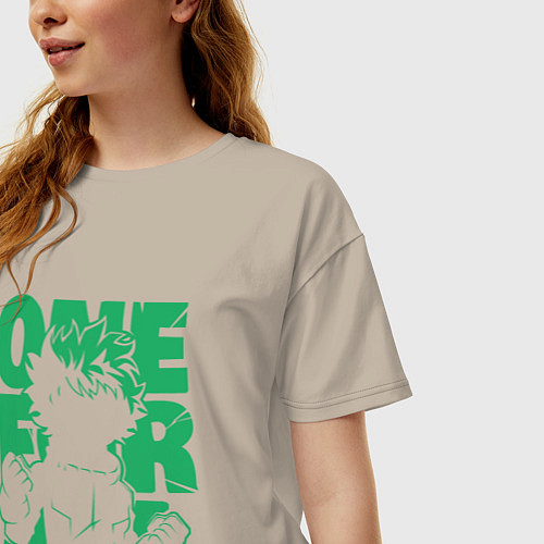 Женская футболка оверсайз Моя геройская академия один за всех Деку / Миндальный – фото 3