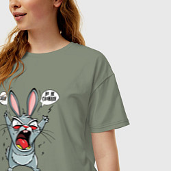 Футболка оверсайз женская Нервный заяц с нецензурной надписью задолбался, цвет: авокадо — фото 2