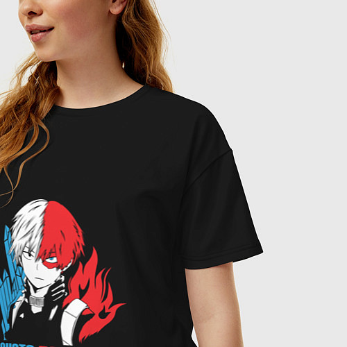Женская футболка оверсайз Моя геройская академия Шото лед и пламя / Черный – фото 3