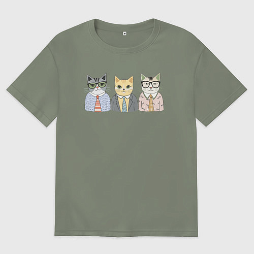 Женская футболка оверсайз Деловые котики офисные / Авокадо – фото 1