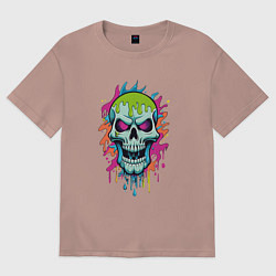 Футболка оверсайз женская Череп облитый краской, цвет: пыльно-розовый