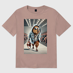 Футболка оверсайз женская Капибара модель на дефиле животных, цвет: пыльно-розовый