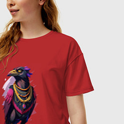 Футболка оверсайз женская Ворона увешанная украшениями, цвет: красный — фото 2