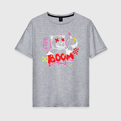 Женская футболка оверсайз Граффити взрывной медведь / Меланж – фото 1
