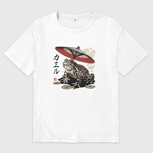 Женская футболка оверсайз Лягушка с зонтом / Белый – фото 1