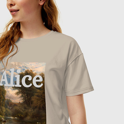 Женская футболка оверсайз Alice сказочная Алиса / Миндальный – фото 3