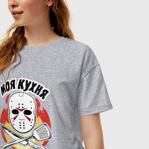 Женская футболка оверсайз Моя кухня мои правила надпись повара и хоккейная м / Меланж – фото 3
