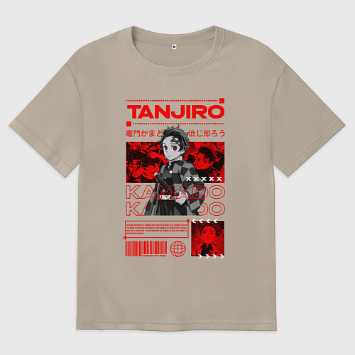 Женская футболка оверсайз Тандзиро Камадо Клинок рассекающий демонов стиль / Миндальный – фото 1