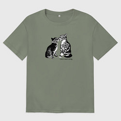 Футболка оверсайз женская Поцелуй котиков, цвет: авокадо