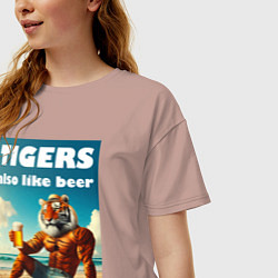 Футболка оверсайз женская Тигры тоже любят пиво - нейроарт, цвет: пыльно-розовый — фото 2
