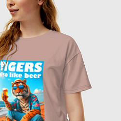 Футболка оверсайз женская Tigers also like beer - ai art fantasy, цвет: пыльно-розовый — фото 2