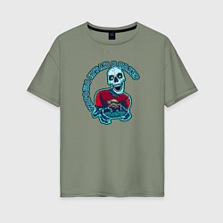 Футболка оверсайз женская Скелет с джойстиком-хорошо играю в похер, цвет: авокадо