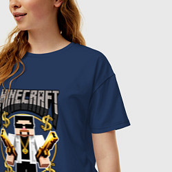 Футболка оверсайз женская Стив из Майнкрафт с золотыми пистолетами, цвет: тёмно-синий — фото 2