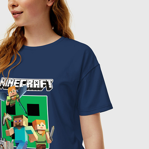 Женская футболка оверсайз Стив и Алекс с волком из Майнкрафт / Тёмно-синий – фото 3