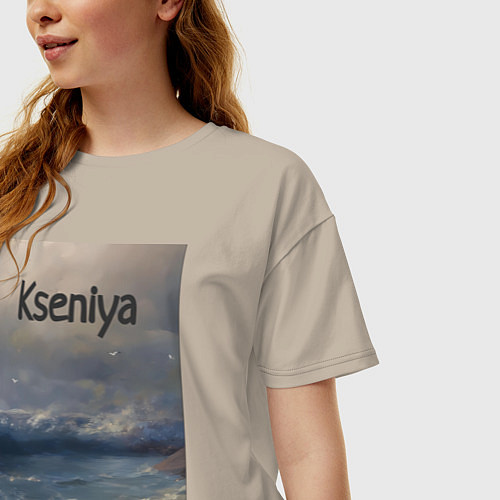Женская футболка оверсайз Kseniya волны / Миндальный – фото 3