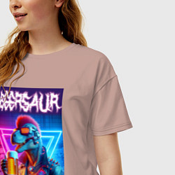 Футболка оверсайз женская Cyber beersaur - neon glow, цвет: пыльно-розовый — фото 2
