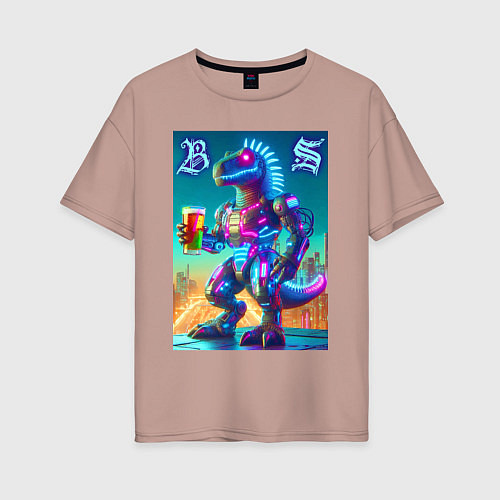 Женская футболка оверсайз Beersaur neon glow - meme / Пыльно-розовый – фото 1